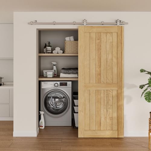 WOLFBIRD Edelstahl Schiebetürbeschlag für 100cm breite Holztüren 167cm Schiebetüren Komplettset Laufschiene & Rollen